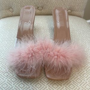 Clear Transparent Fuzzy Heels